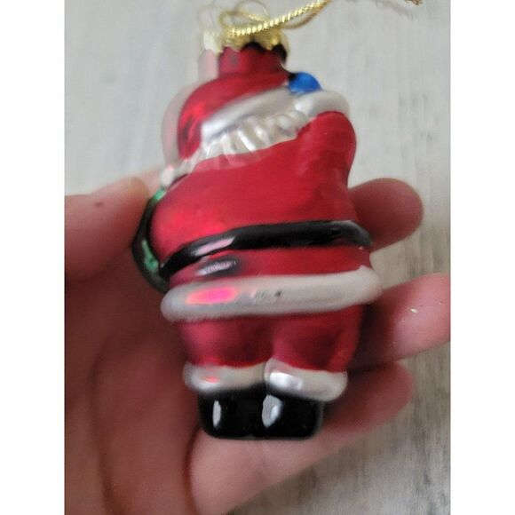 Santa Claus wreath mistletoe blown glass ornament Xmas decor - Picture 4 of 6